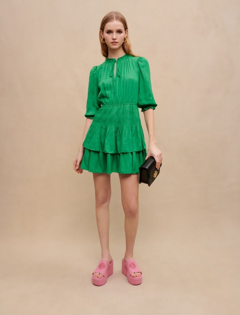 Maje Ruffled Mini-jurk Dames Groen | KANEYOR-02